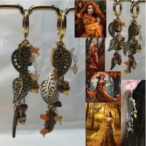 "Mother Banbha" Celtic Goddess Autumn Equinox Handmade Fall Earrings, Leaves